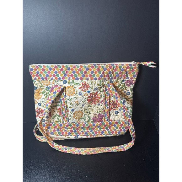 Quilted Floral Tote Bag Cotton Multicolor 15x11 - Picture 7 of 10